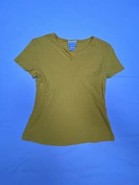 Basic Editions Women's Yellow Short Sleeve V-Neck Cotton T-Shirt